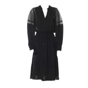 Brochu Walker Rebekah Black Crochet V Neck Long Sleeve Midi Dress